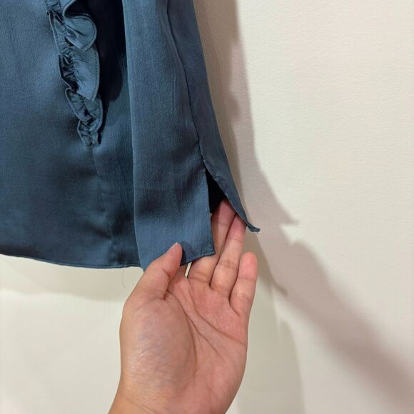 Veronica Beard Mandell Blue Ruffle Satin Top Sz 2 Romantic Victorian Gothic - Picture 7 of 13